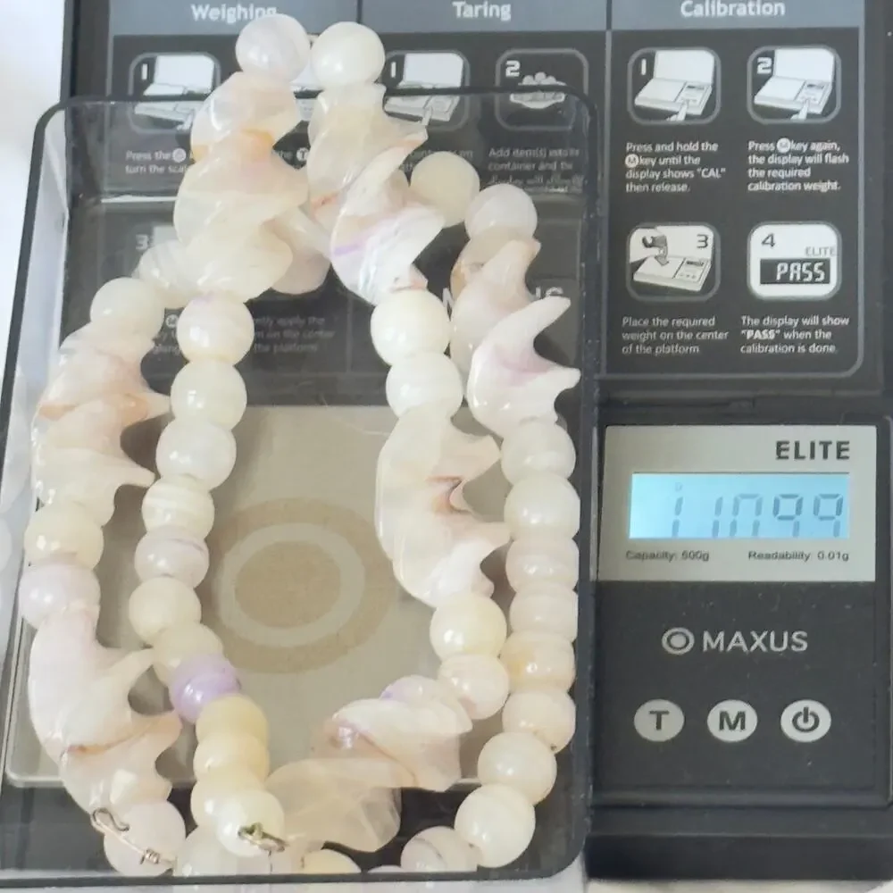 Vintage 24” Gemstone Carved & Polished Necklace Light Pink Cherry Agate Quartz